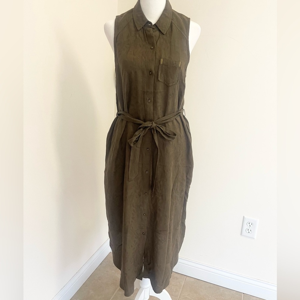 Elegant Anthropologie Olive Green Sleeveless shirt Dress - Picture 4 of 13